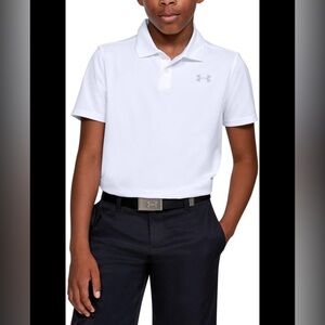 Boys Under Armour Heat Gear White Polo Size YXS GUC